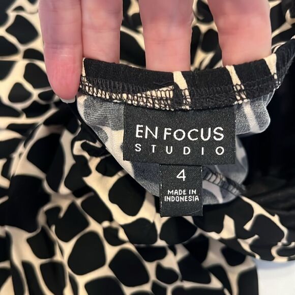 Enfocus Studio sz4 Elegant Black & Cream Animal Print Sleeveless high low Dress - Picture 6 of 12